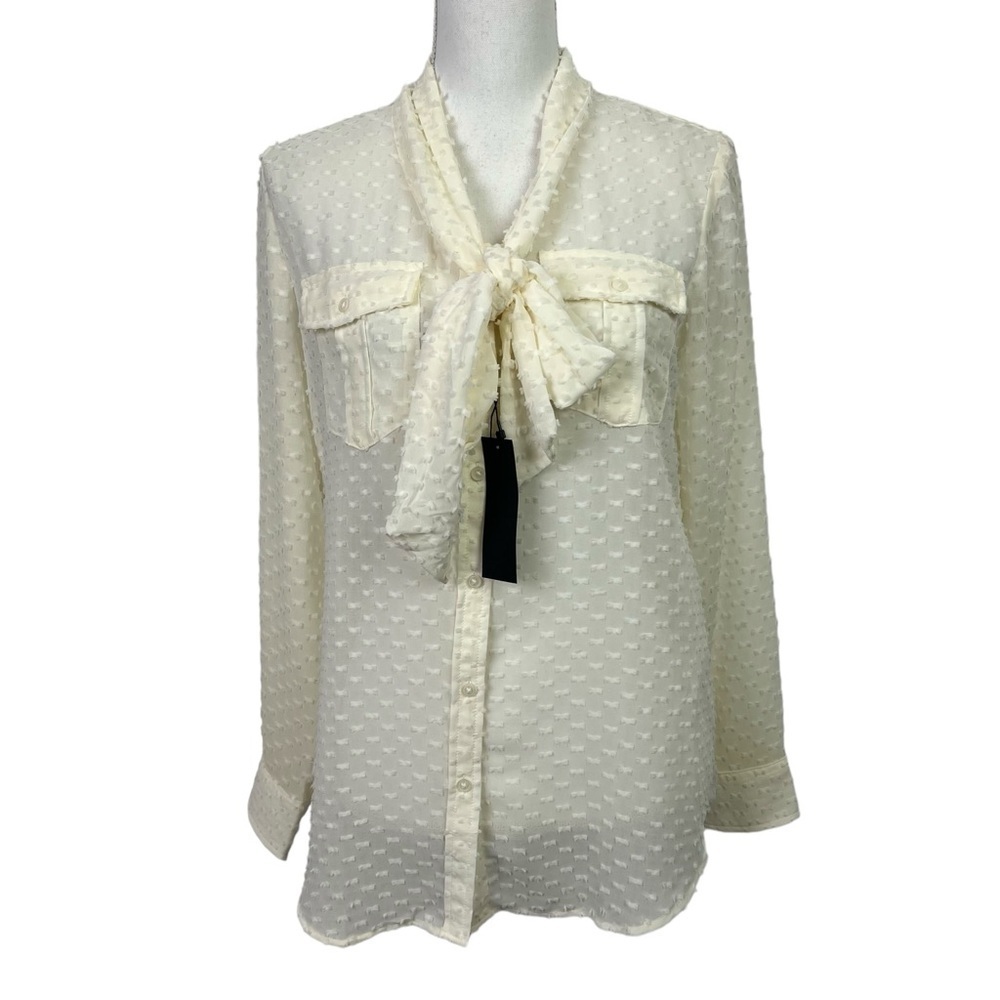 NWT Banana Republic Women’s Button Blouse Sz Small Raised Semi Sheer Long Sleeve